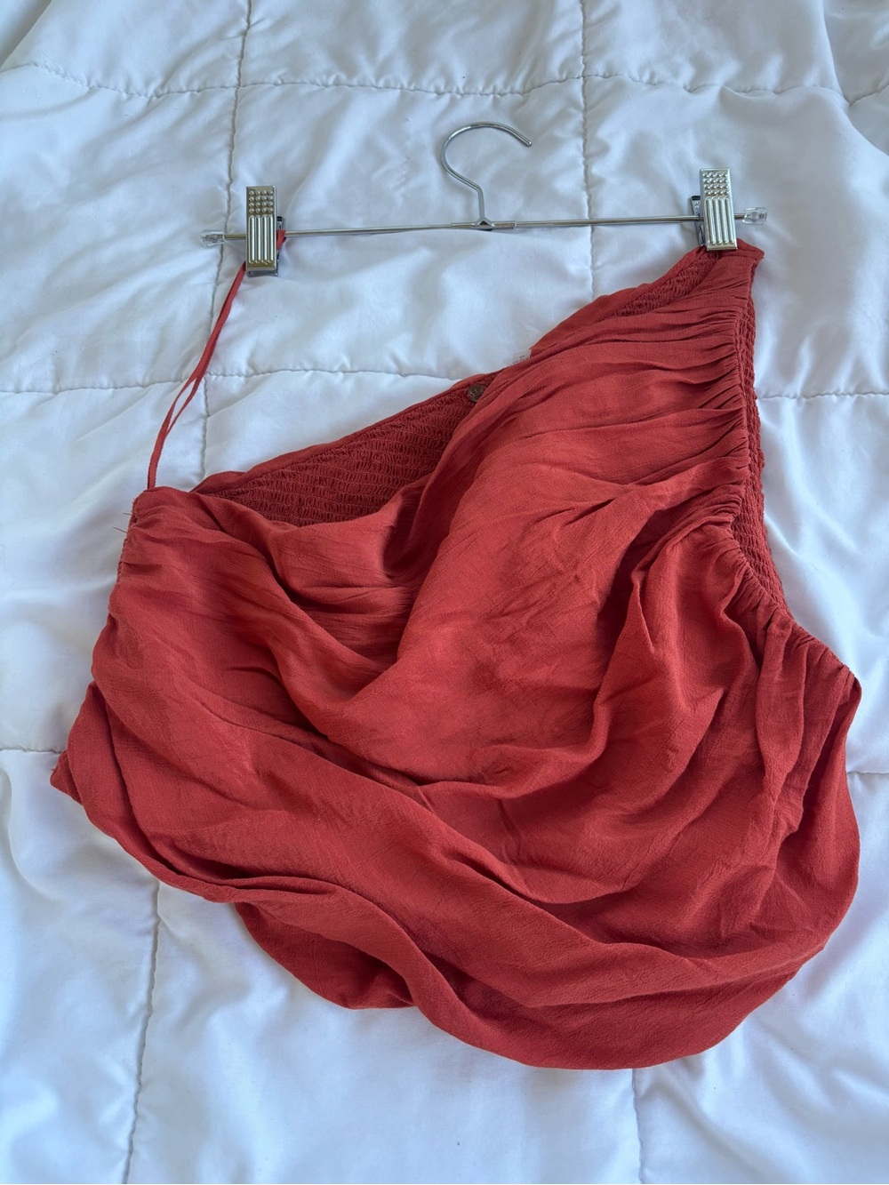 Free People FP One Maggie One Shoulder Ruched Crop Top Rust Crinkle Viscose M